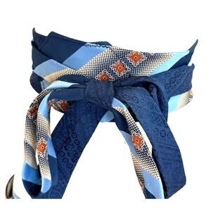 Unique Blue Textured Obi Belt Wide One Size Upcycle Vintage Necktie One of Kind